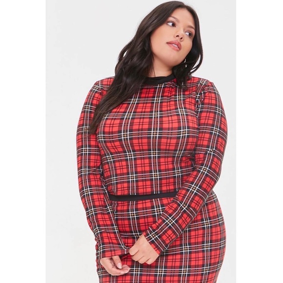 Plus Size Plaid Top & Mini Skirt Set in Burgundy/Multi - Picture 1 of 6